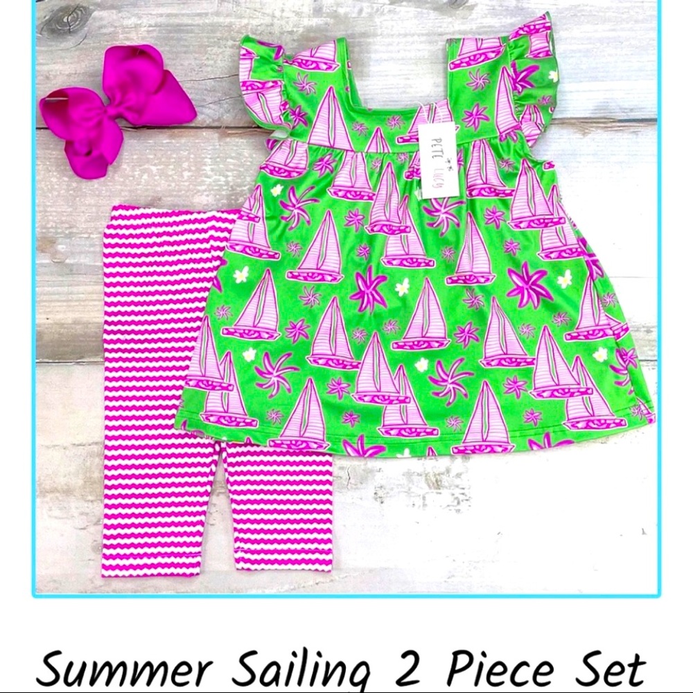 Boutique “Summer Sailing” Tunic & Leggings 2 Piece Set- 0-6 Months